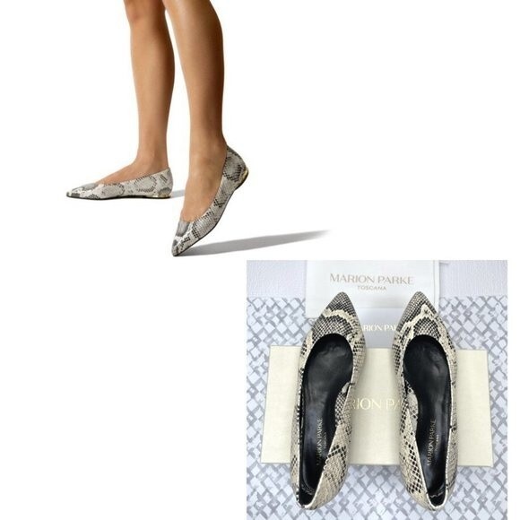 MARION PARKE Must Have Flat Python Snake Print Classic Pointy Toe Flat, Size 37